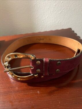 Brown Leather Belt with Antique Brass Buckle
